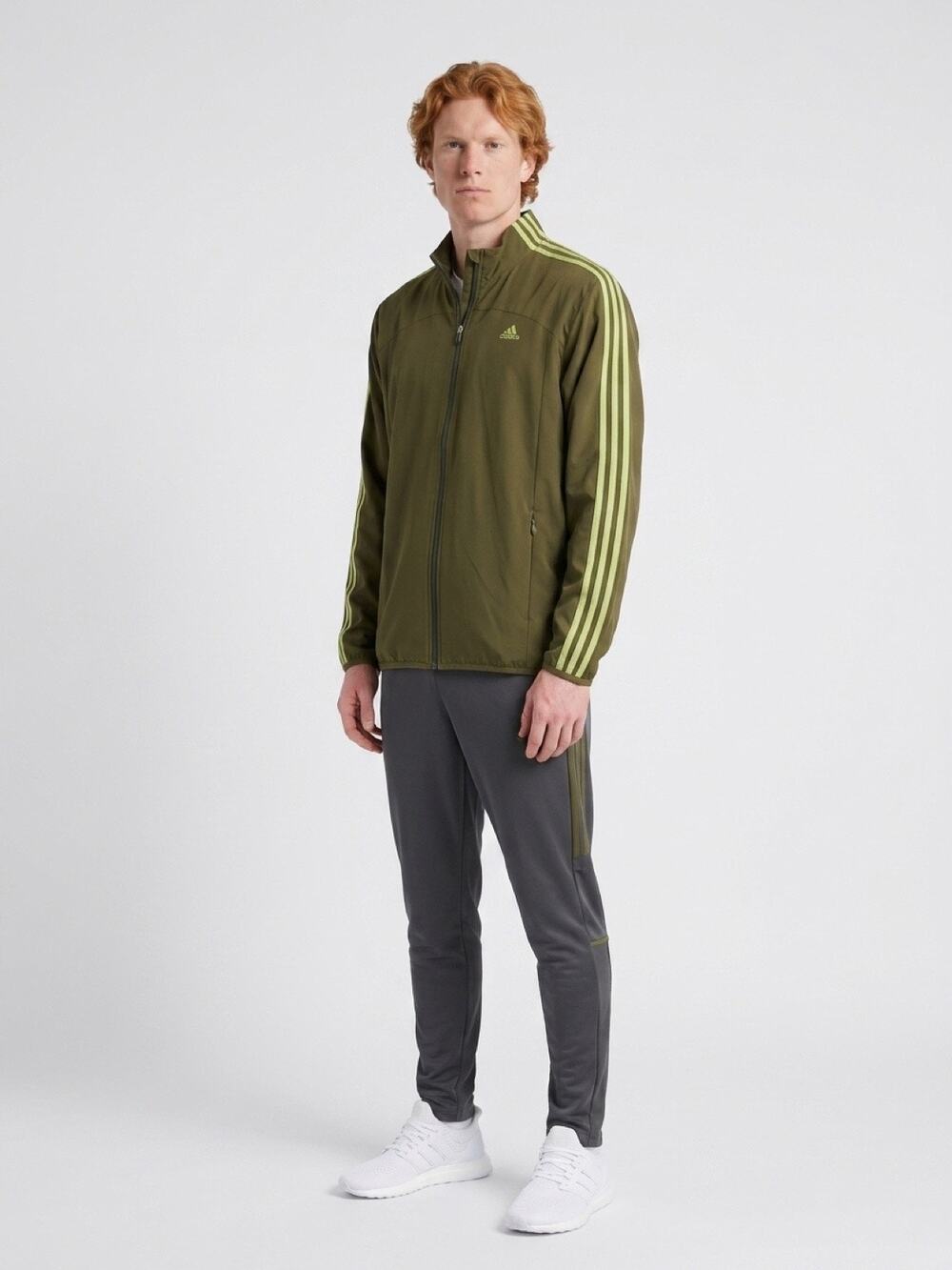 Vintage 90s Adidas Climaproof Olive Green 3‑Stripe Track Jacket L